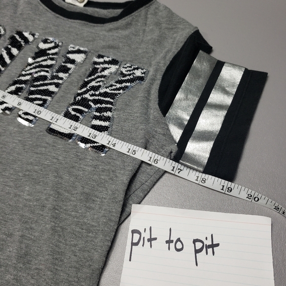 Pink Victoria's secret VS black, gray, white sequin tshirt women's size XS - Picture 6 of 8